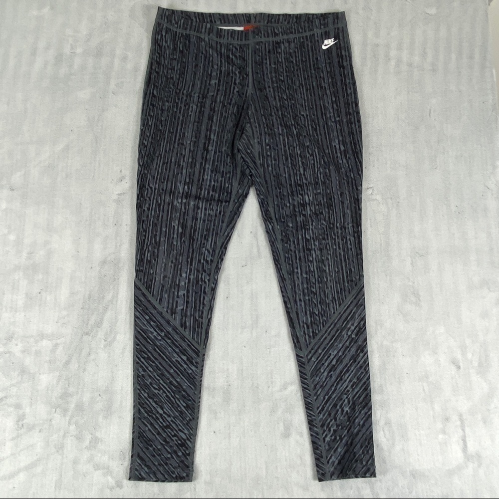 Nike Leggings / Running Tights Womens Large Grey Patterned Stretch Activewear